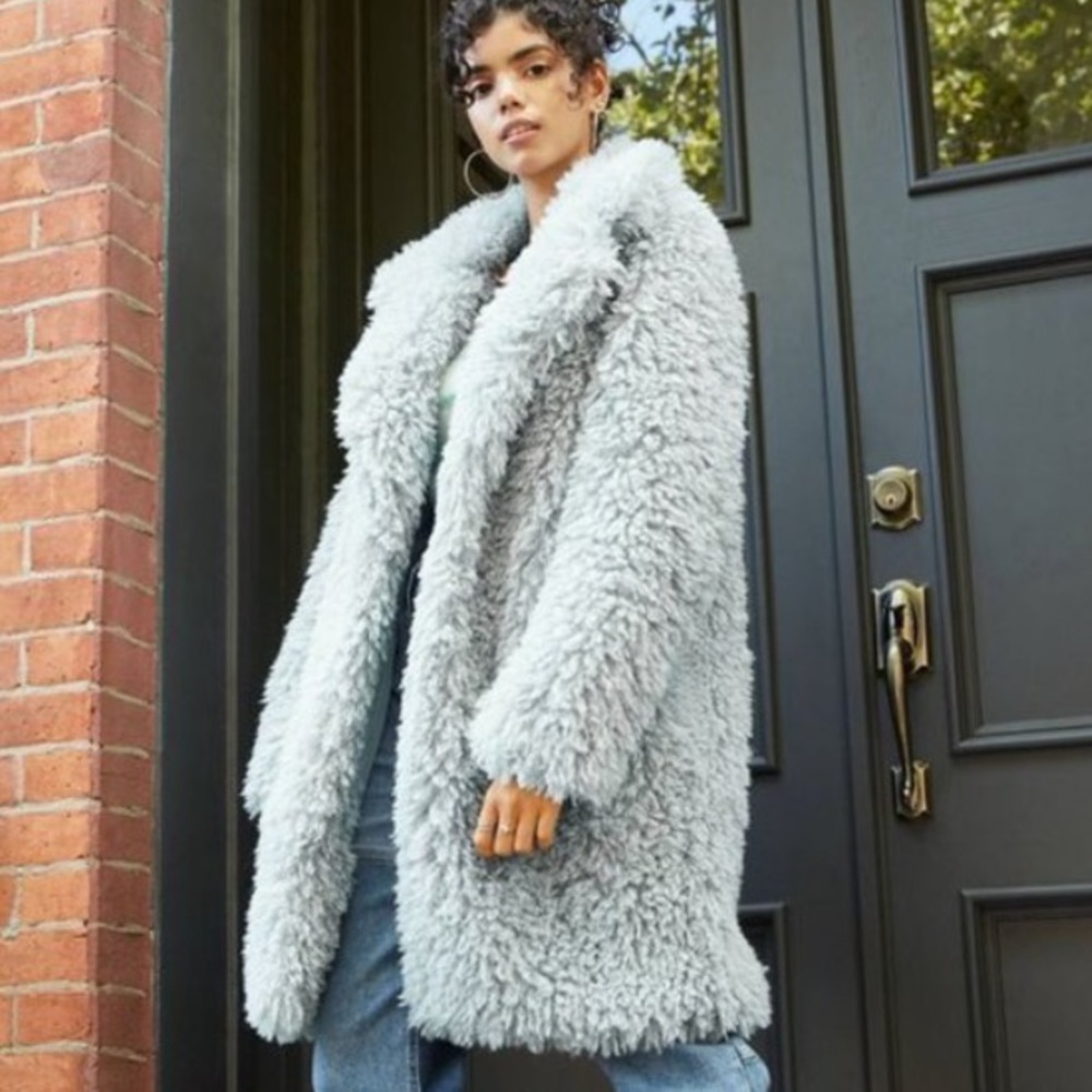 light blue shag jacket